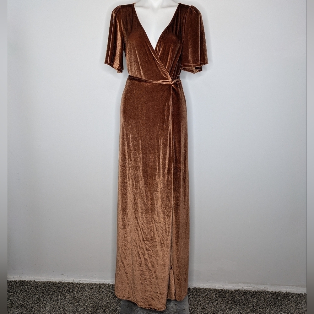 NWT Baltic Born Brown Velvet Short Sleeve Maxi Wrap Dress L